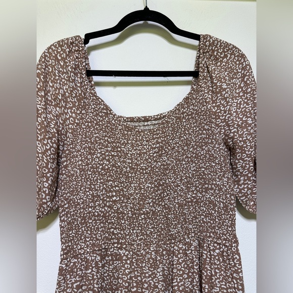 Japna | Brown Ditsy Print Tiered Midi Dress | Puff Sleeve Boho Style | Size M - Picture 4 of 10